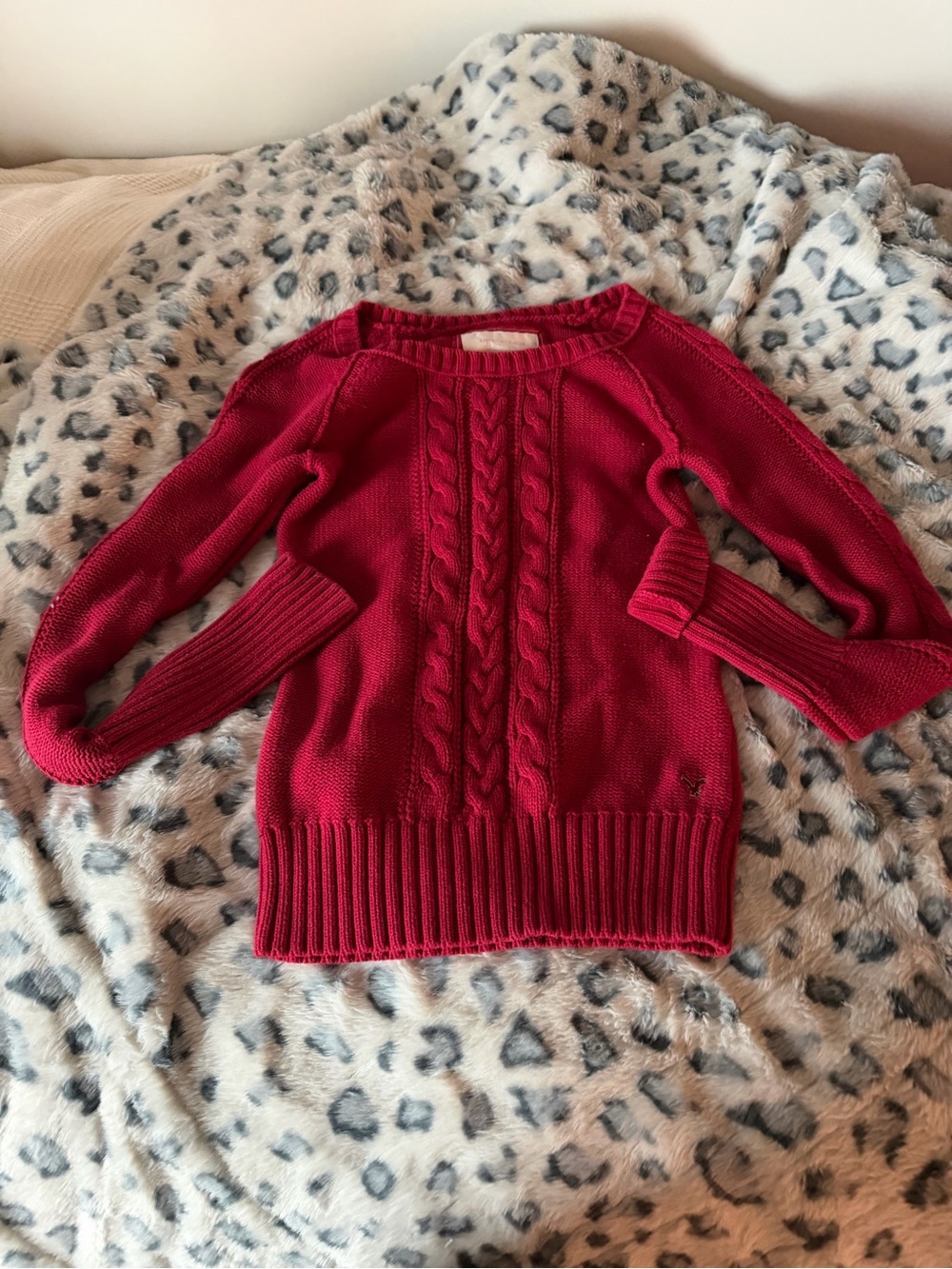 Vintage American Eagle Cable-Knit Scoop Neck Sweater - Red